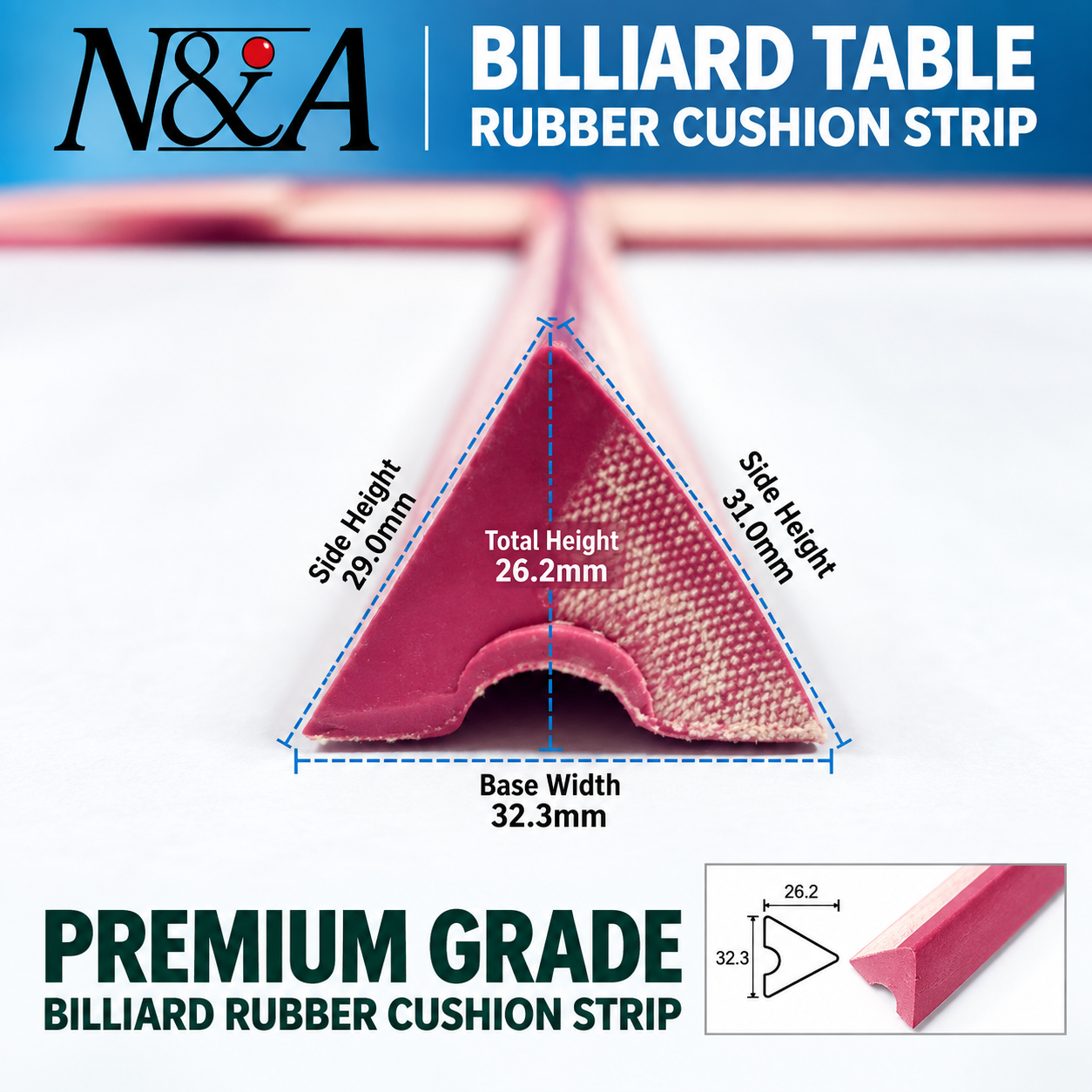 K55 cross-section reference from supplied material — N&A MEILIN K55 Billiard Cushion Rubber Strip